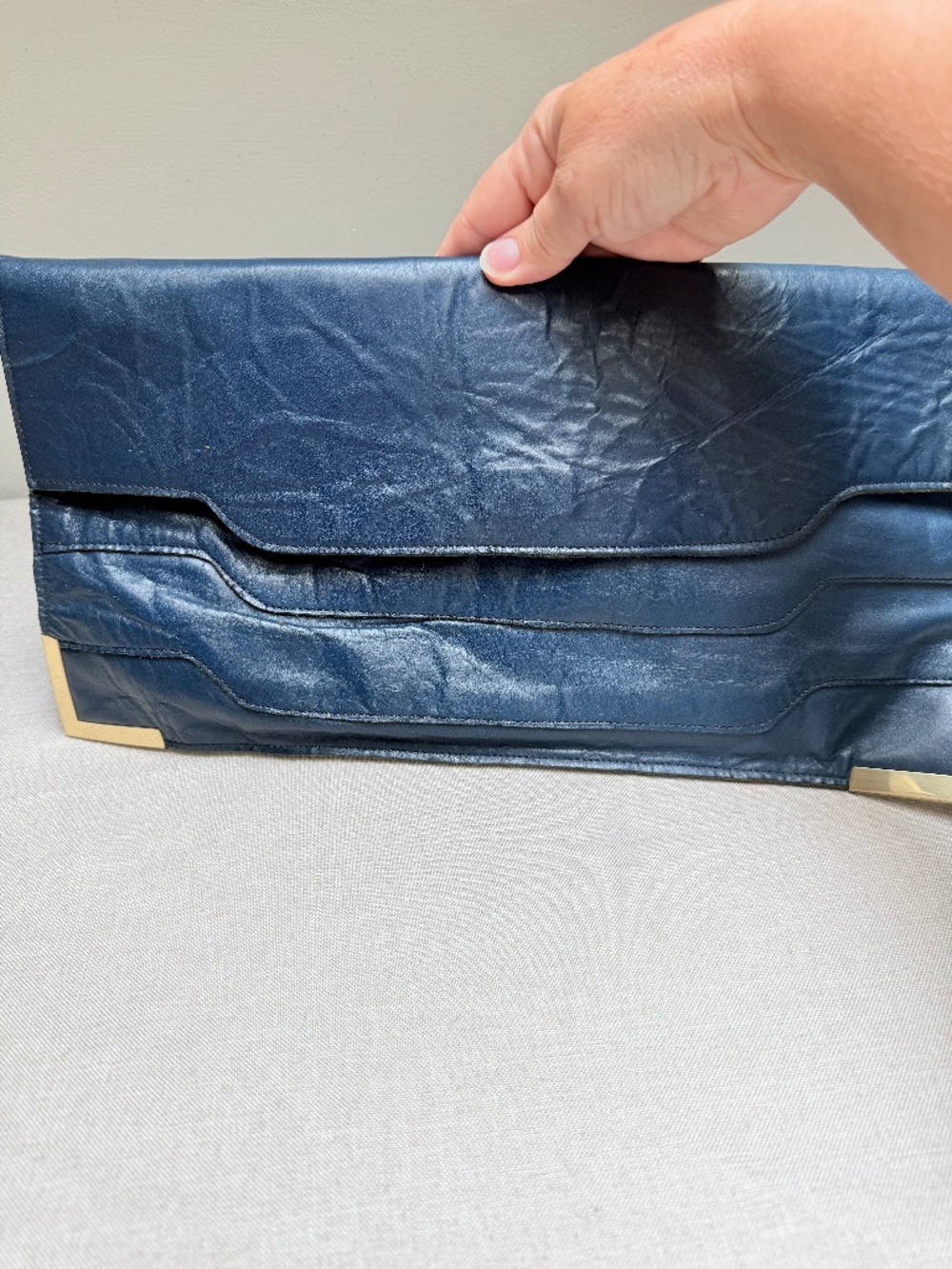 Vintage Blue Leather Clutch Hand Made By William T Reese